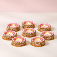 Baby Pink Kundan Diyas- Set of 8