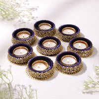 Blue Sapphire Kundan Diyas- Set of 8