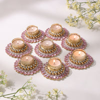 Blush Pink Rhinestone Diyas - Set of 8