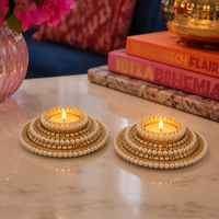 Pearl & Rhinestone Tealight Diyas (Lightweight) — Set of 2