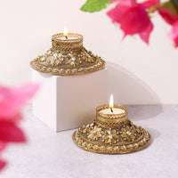 Antique Finish Intricate Floral Diya- Set of 2
