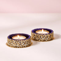 Blue Sapphire Kundan Diyas- Set of 2