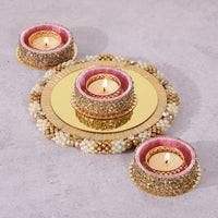 Blush Pink Acrylic Centerpiece with Diya -Set of 3