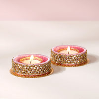Blush Pink Kundan Diyas- set of 2