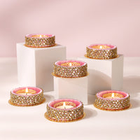 Blush Pink Kundan Diyas- Set of 6