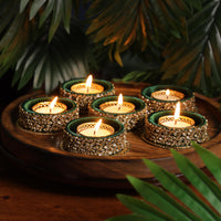 Emerald Green Kundan Diyas - Set of 6