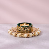 Emerald Green Acrylic Centerpiece with Diya - 5 inches