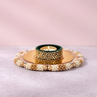 Emerald Green Acrylic Centerpiece with Diya -7 inches