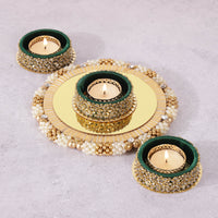 Emerald Green Acrylic Centerpiece with Diya -Set of 3