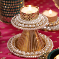 Pearl Pedestal Handmade Diya Set – Set of 2