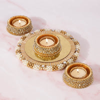 Gold Acrylic Centerpiece with Diya -Set of 3