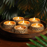 Gold Kundan Diyas - Set of 6