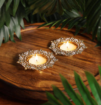 Mirror Flower Diyas- Set of 2