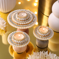 Mirror and Pearl Diyas- Set of 3