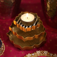 Golden Tiered Tealight Holder - 5 inches tall