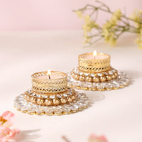 White Rhinestone Diyas- Set of 2